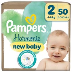 Pampers Harmonie Couches Taille 2 de 4 à 8 kg - 50 couches – Peaux sensibles et 12h au sec