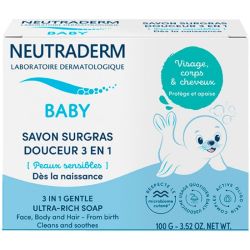 Neutraderm Baby Savon Surgras Douceur 3 en 1 - 100 g - Nettoie, nourrit et apaise la peau délicate de bébé