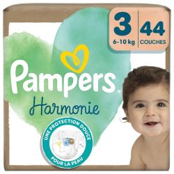 Pampers Harmonie Couches Taille 3 de 6 à 10 kg - 44 couches – Peaux sensibles et 12h au sec